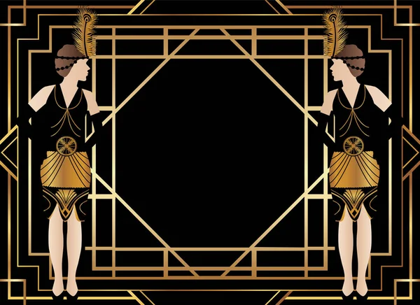 Геометричний Гетсбі Art Deco Фон Жінкою — стоковий вектор