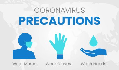 Coronavirus Önlemleri Maske, Eldiven Giyin, Küresel Dünya Haritası ile Elleri Yıka