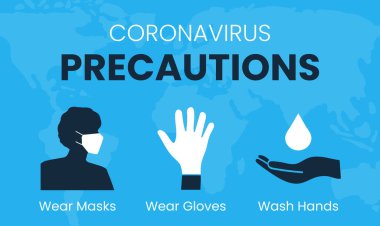 Coronavirus Önlemleri Maske, Eldiven Giyin, Küresel Dünya Haritası ile Elleri Yıka
