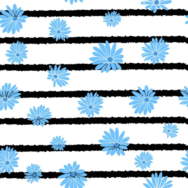 Μπλε Λουλούδι Ρίγες Λουλουδάτο Ύφασμα Επανάληψη Μοτίβο Φόντο — Διανυσματικό Αρχείο