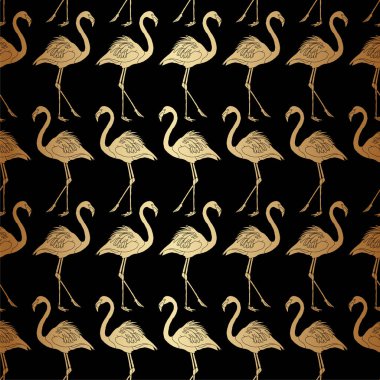 Altın Siyah Flamingo Deseni Kara Pist