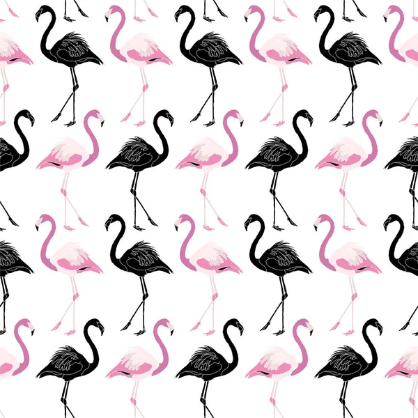 Flamingo Bezszwowy Wzór Tła Projekt Czarny Różowy — Wektor stockowy
