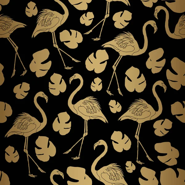 Patrón Sin Costura Flamingo Oro Negro — Archivo Imágenes Vectoriales