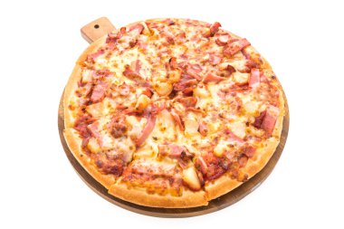 Hawaiian pizza on wooden plate clipart