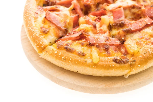 Hawaiian pizza on wooden plate — Stock Photo, Image