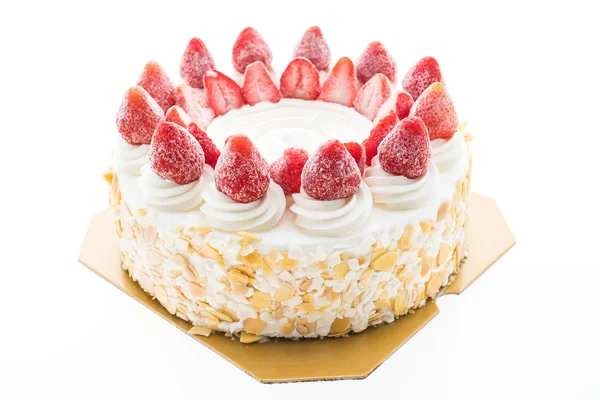 Vanilla ice cream cake with strawberry on top — Stock Photo, Image