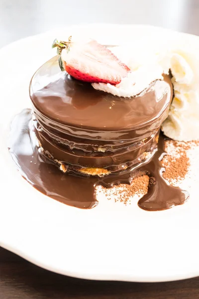 Chocolate pancake  with strawberry on top — Stock Photo, Image