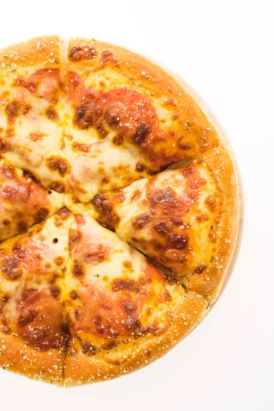 Pepperoni pizza on wooden plate — Stock Photo, Image