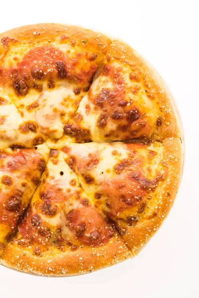 Pepperoni pizza on wooden plate — Stock Photo, Image