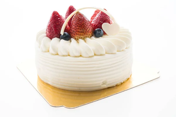 Vanille-Sahnetorte mit Erdbeere obendrauf — Stockfoto