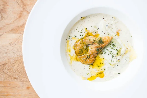 Foie gras with penne cream sauce — Stock Photo, Image