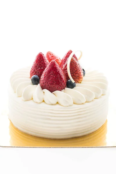 Vanilla Gräddtårta med jordgubbar på toppen — Stockfoto