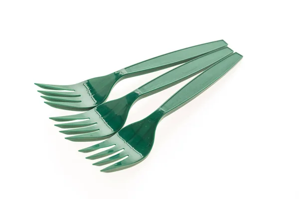 绿色塑料餐叉 — 图库照片