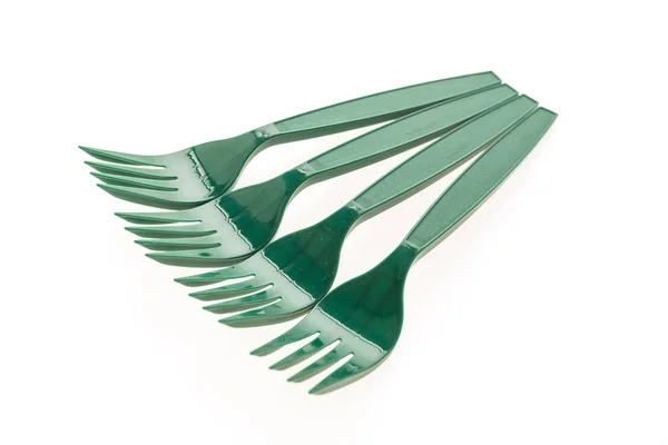 Green plastic forks — Stock Photo, Image