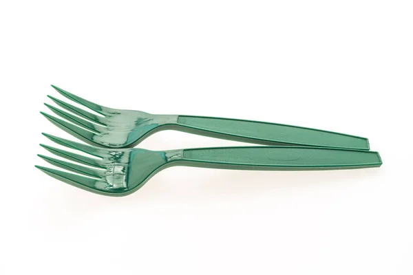 Green plastic forks — Stock Photo, Image