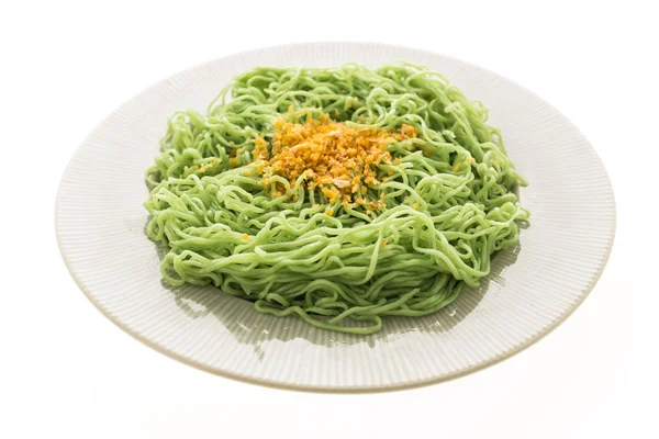 Green or Jade noodles in white plate — Stock Photo, Image