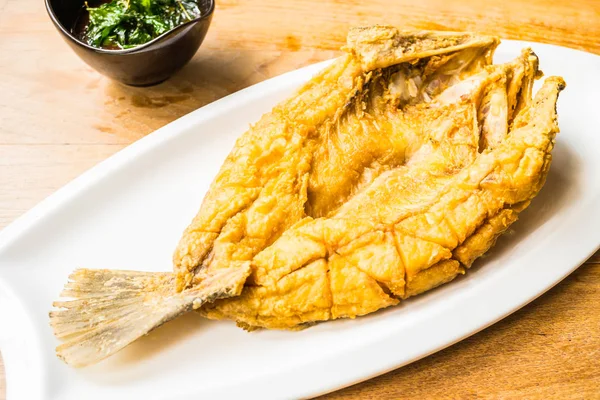 Fried sea bass fish with spicy — Stock Photo, Image