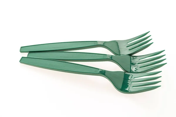 Green plastic forks — Stock Photo, Image