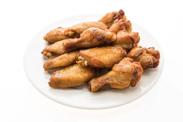 Grilled bbq chicken wing in white plate — Stock Photo, Image