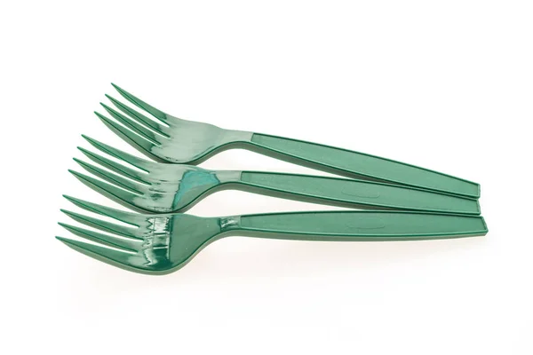 Green plastic forks — Stock Photo, Image