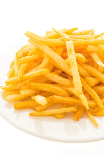 Batatas fritas em prato branco — Fotografia de Stock