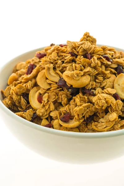 Granola en tazón blanco — Foto de Stock