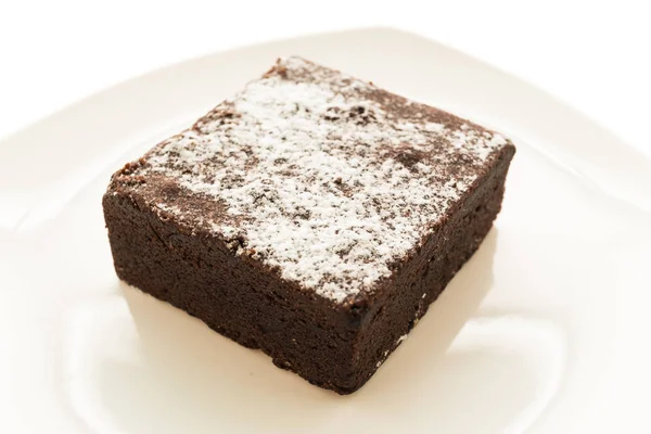 Chocolate brownies in white plate — Stock Photo, Image