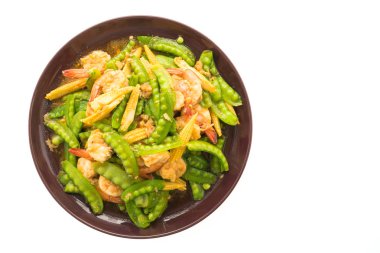 Kızarmış sebze karides veya karides plaka ile