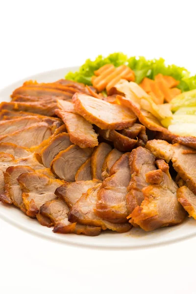 Roasted bbq red pork with sweet sauce in chinese food style in w — Stock Photo, Image