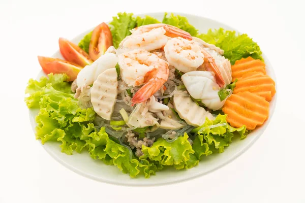 Pikantní nudle salát z mořských plodů s thajském stylu — Stock fotografie
