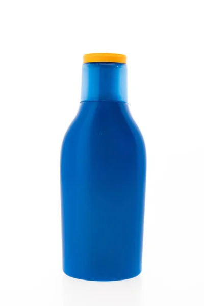 Leere Kosmetikflasche mit Sonnencreme — Stockfoto
