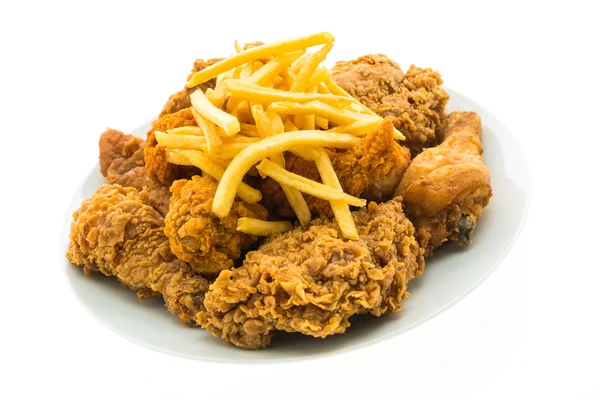 Pollo fritto e patatine fritte — Foto Stock