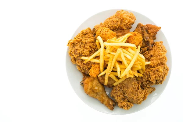 Stekt kyckling och pommes frites — Stockfoto