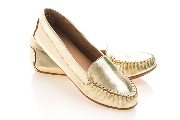 Luksus moda złote kobiety buty — Zdjęcie stockowe