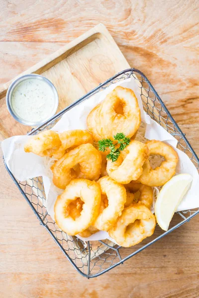 Calamari rings with sweet sauce — Stock Photo, Image