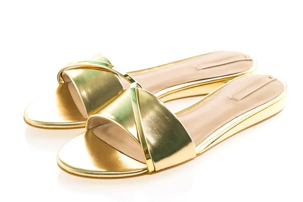 Krásné zlaté sandály boty — Stock fotografie