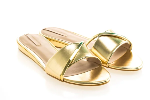 Piękne złote sandały buty — Zdjęcie stockowe
