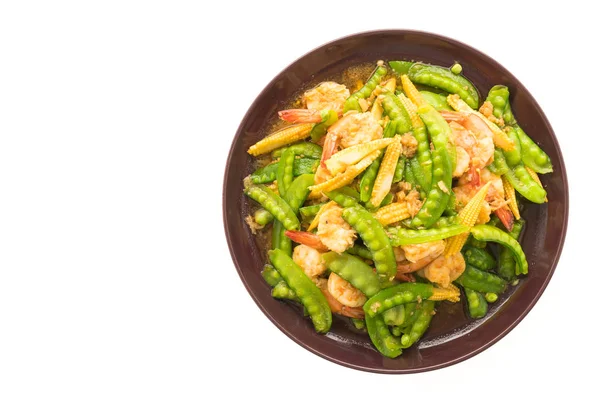 Kızarmış sebze karides veya karides plaka ile