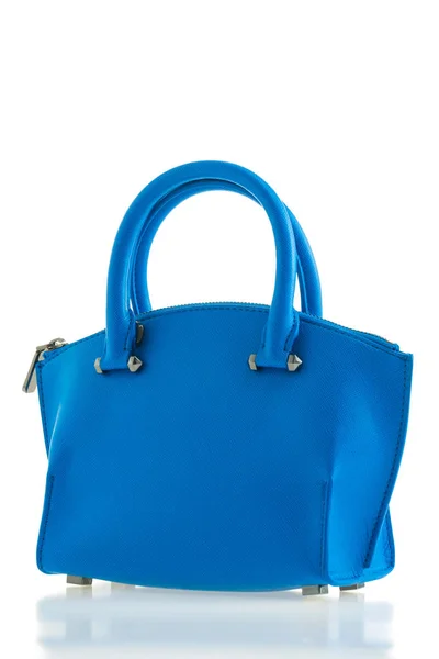 Vackra elegans och lyx mode kvinnor och blå handväska — Stockfoto