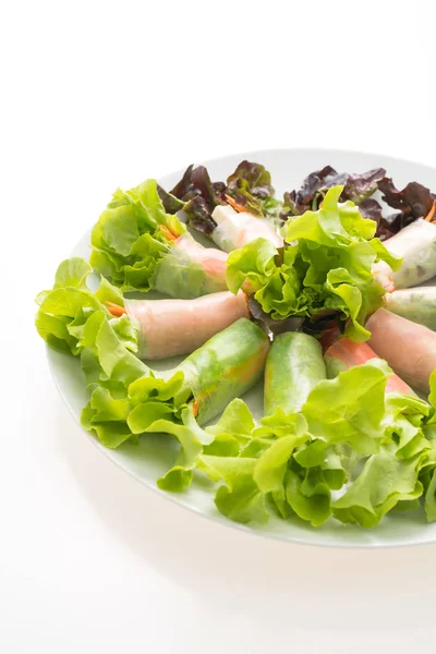 Grönsaker vårrulle i vit platta — Stockfoto