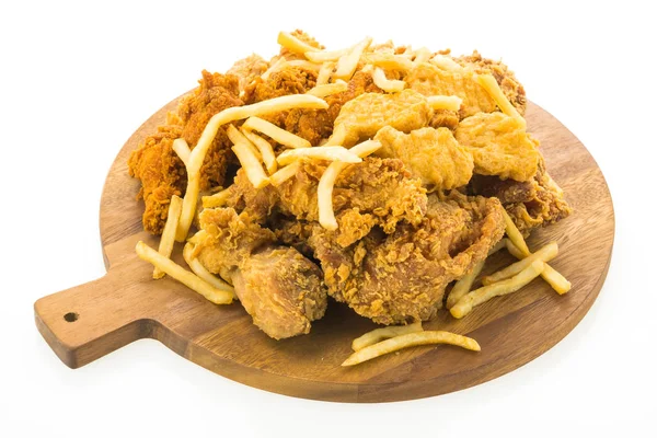 French fries and fried chicken — Stock Photo, Image
