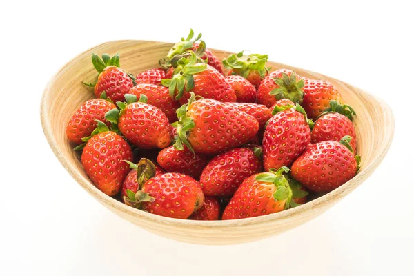 Strawberries fruit in wooden bowl — Stock Photo, Image