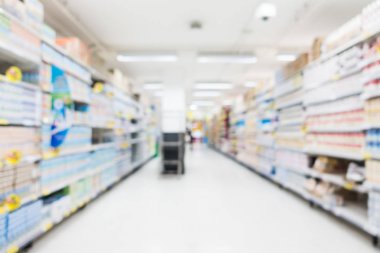 Soyut bulanıklık ve bokeh süpermarket ve indirim mağazası iç