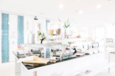 Soyut bulanıklık ve otel interi restoranda ufuk açık büfe