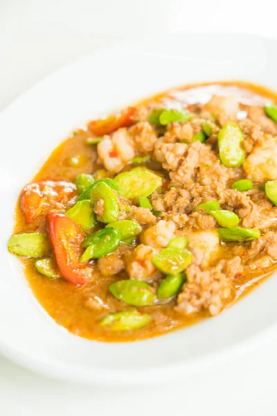 Fried shrimp with sataw bean — Stock Photo, Image