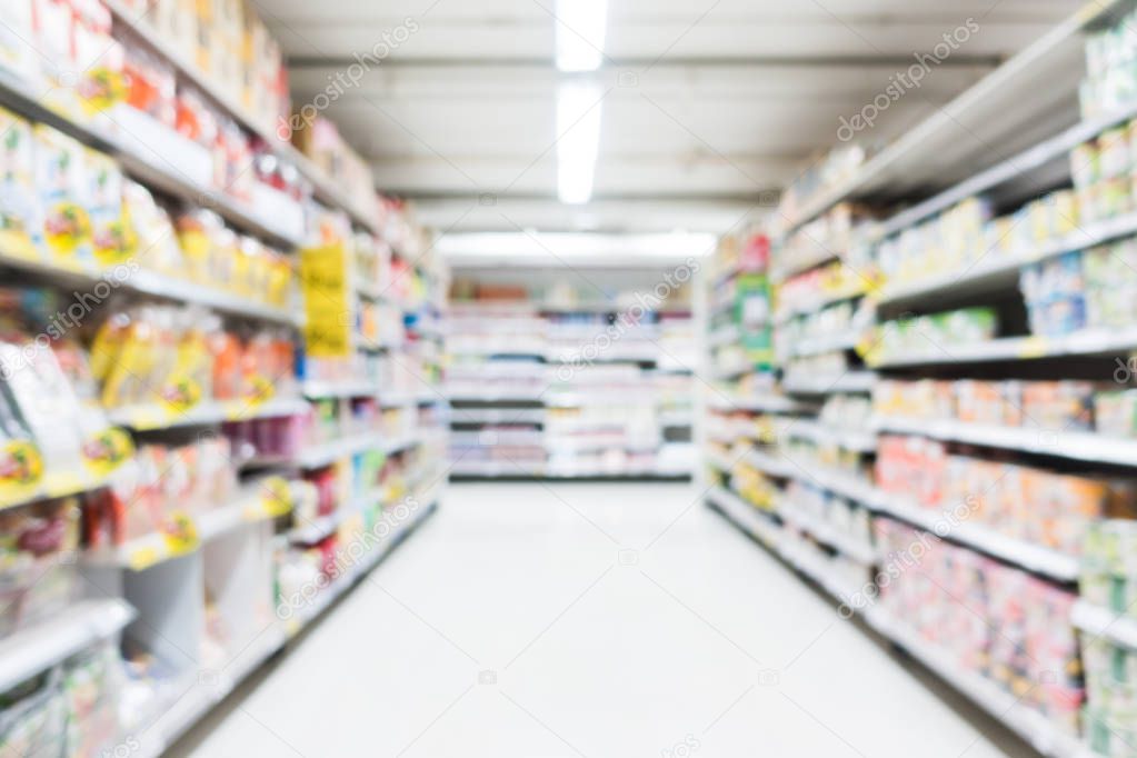Abstract blur and bokeh supermarket and discount store interior