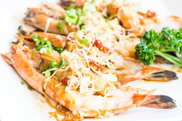 Grilled Shrimp and Prawn steak in white plate — Stock Photo, Image