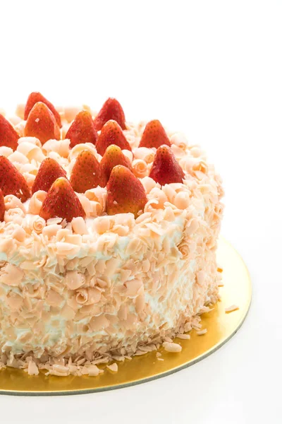 Tort waniliowy deser z truskawkami na górze — Zdjęcie stockowe