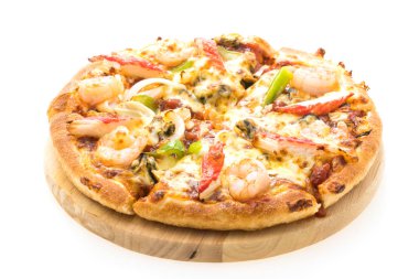 Deniz ürünleri pizza ahşap tepsi 
