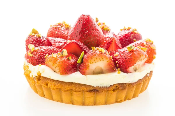 Söta dessert med jordgubbar ovanpå tårta — Stockfoto